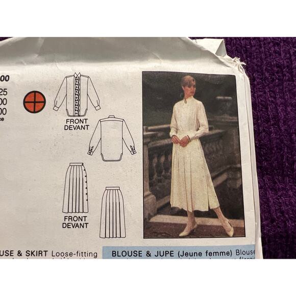 Butterick 3400 pattern blouse ruffle front pleated skirt 1980s size 14 - Picture 4 of 8